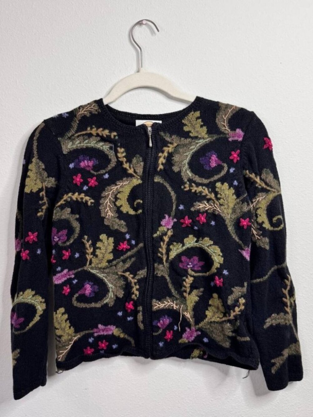 Talbots Boho Embroidered Floral Leafy Sweater Jacket — Size P (Petite) / One Sz